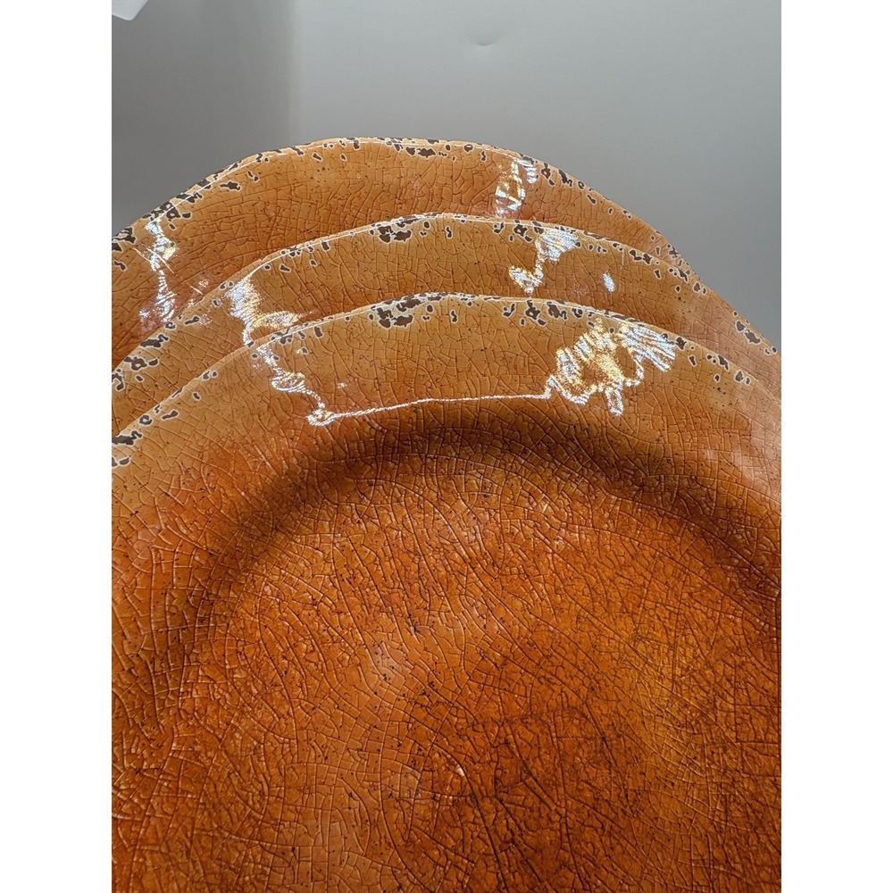 Pier 1 Carmelo Melamine Dinner Plates 11" Orange Crackle Set of 3